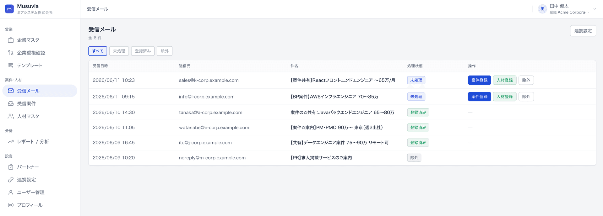 受信メール画面